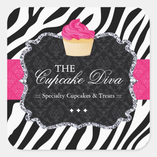 Sassy Zebra Cupcake - Verpackungsaufkleber Quadratischer Aufkleber (Vorderseite)