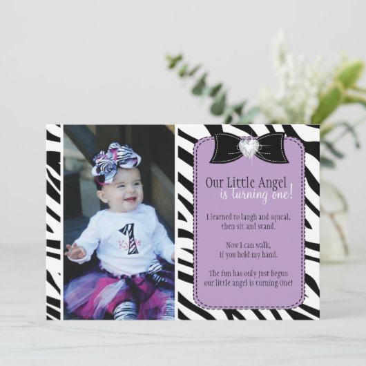 Sassy Zebra Geburtstagsparty Einladung (Stehend Vorderseite)