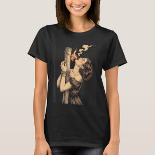 Satan Devil Hell Hexe mit Flammen Cigarette Occul T-Shirt
