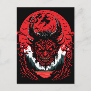 Satan Evil Face   Demon Head Graphic Design Postkarte