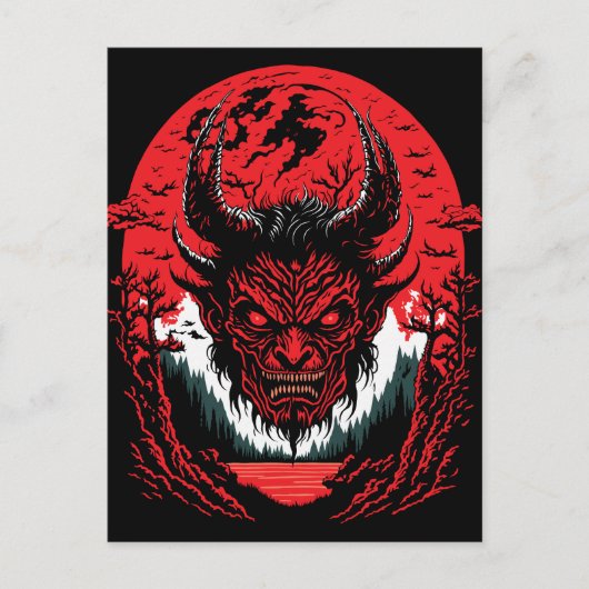 Satan Evil Face | Demon Head Graphic Design Postkarte (Vorderseite)