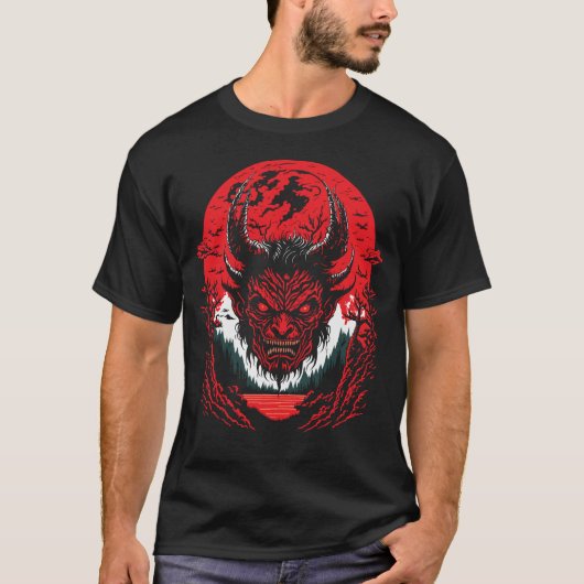 Satan Evil Face | Demon Head Graphic Design T-Shirt (Vorderseite)