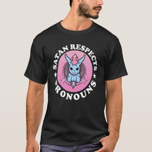 Satan Respects Pronouns LGBTQ Gay Pride T-Shirt (Vorderseite)