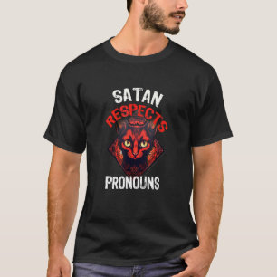 Satan respektiert Pronomen Katze Pentagramm Trans T-Shirt