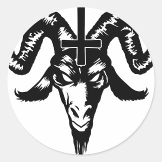 Satanic Goat Head mit Cross (schwarz) Runder Aufkleber