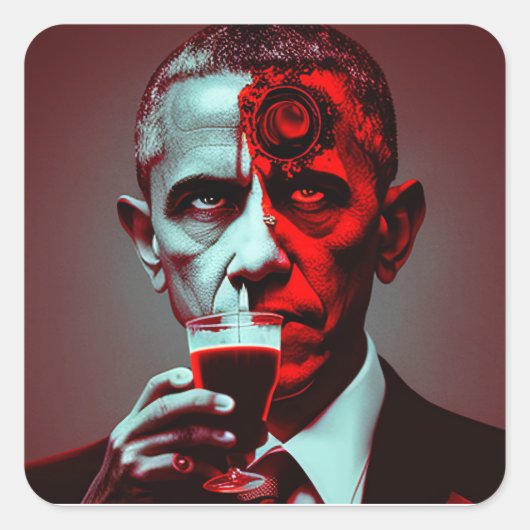 Satanic Obama trinkt das Blut Amerikas Quadratischer Aufkleber (Vorderseite)
