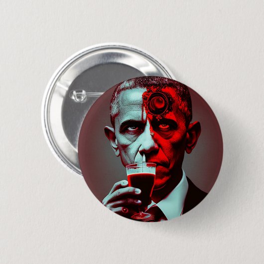 Satanic Obama trinkt das Blut von America Square S Button (Vorne & Hinten)