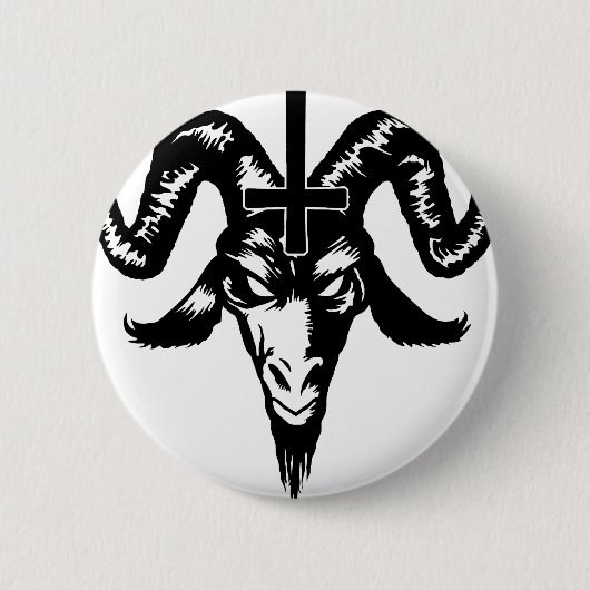 Satanischer Ziegen-Kopf mit Kreuz (Schwarzes) Button (Vorderseite)