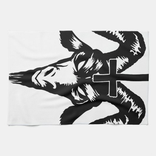 Satanischer Ziegen-Kopf mit Kreuz (Schwarzes) Handtuch (Horizontal)