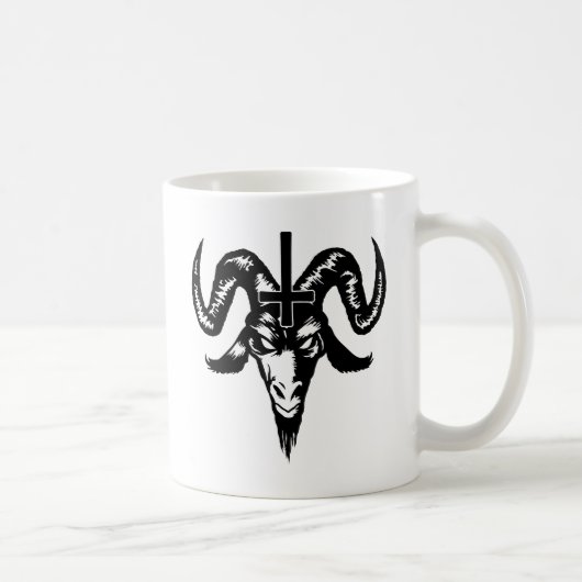 Satanischer Ziegen-Kopf mit Kreuz (Schwarzes) Kaffeetasse (Rechts)
