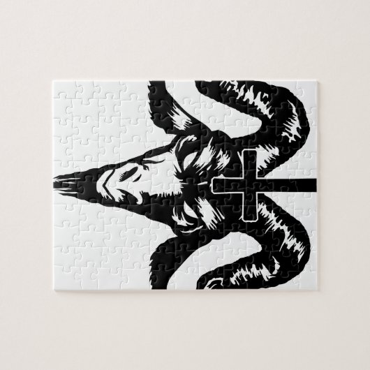 Satanischer Ziegen-Kopf mit Kreuz (Schwarzes) Puzzle (Horizontal)