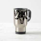 Satanischer Ziegen-Kopf mit Kreuz (Schwarzes) Reisebecher (VorderseiteRechts)