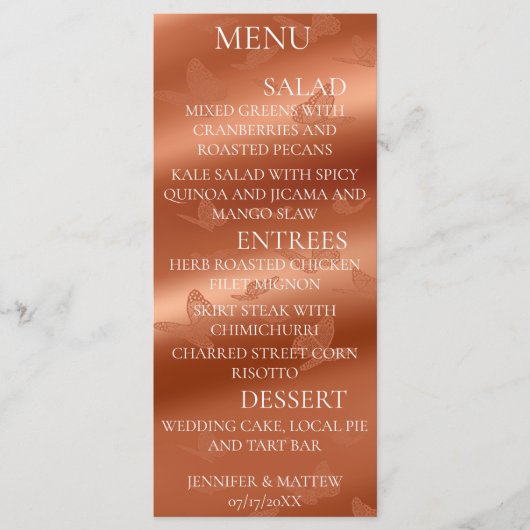 Sateen Lace Butterfly Wedding Flat Menu Menükarte (Vorderseite)