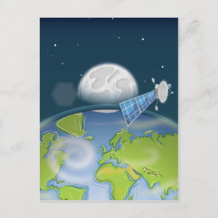 Satellit, der den Planeten Erde und Mond umkreist Postkarte