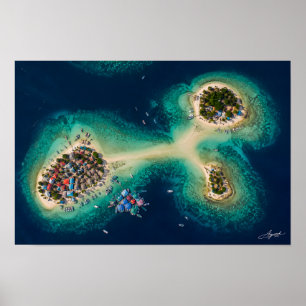 Satellitenansicht der Sandbank-Inselchen eines Fis Poster