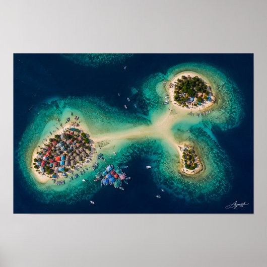Satellitenansicht der Sandbank-Inselchen eines Fis Poster (Vorne)