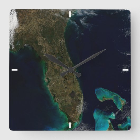 Satellitenblick auf Florida. Quadratische Wanduhr (Vorderseite)