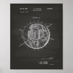 Satellitenstruktur 1958 Patentierkunstkhalkboard Poster
