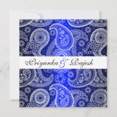 Satin Blue White Lace Paisley Wedding Einladung (Vorderseite)