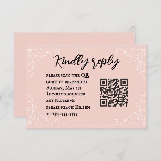 Satin Blush QR Code Wedding RSVP Card (Vorne/Hinten)