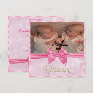 Satin Bow Foto Zwillingsmädchen Einladung