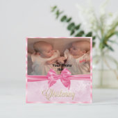 Satin Bow Foto Zwillingsmädchen Einladung (Stehend Vorderseite)