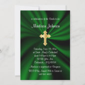 Satin Dark Green & Gold Cross Muster | Dusche Einladung (Rückseite)