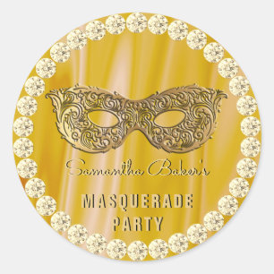 Satin-Diamanten-Gold-Maskenparty-Glam-Geburtstag Runder Aufkleber