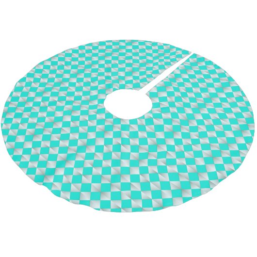 Satin Diamonds - Silber und Aqua Polyester Weihnachtsbaumdecke (Schrägansicht)