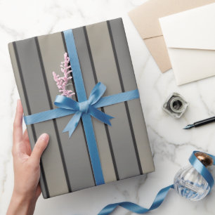 Satin-Effekt-Streifenmuster Schwarz und Beige Geschenkpapier