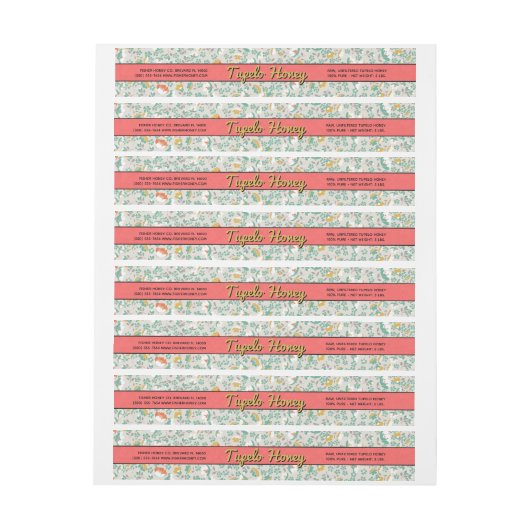 Satin Floral Pastel Wrap rund Honey Jar Label (Bogen)