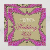 Satin Gold & Pink Lace Hochzeitseinladungen Einladung (Vorne/Hinten)