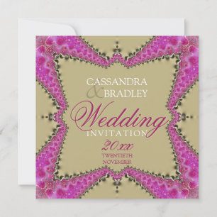 Satin-Gold- und rosa Spitzen-Hochzeitseinladungen Einladung