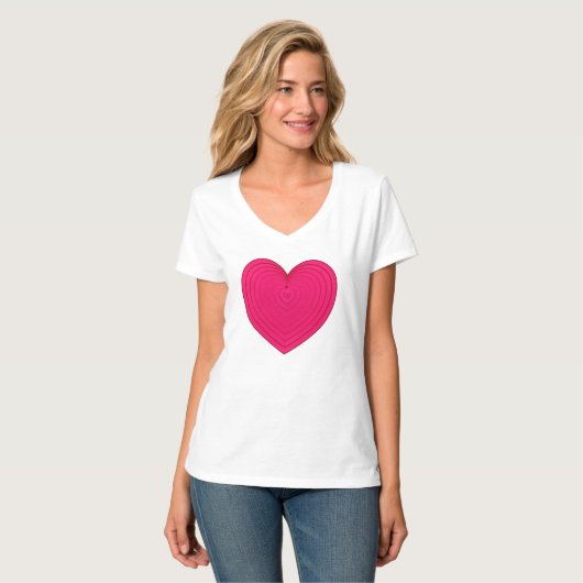 Satin Gradient Heart in Fuchsia Pink / Magenta T-Shirt (Vorderseite Vollansicht)
