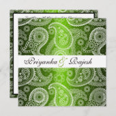 Satin Green White Lace Paisley Wedding Einladung (Vorne/Hinten)