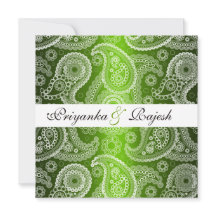 Satin Green White Lace Paisley Wedding Einladung