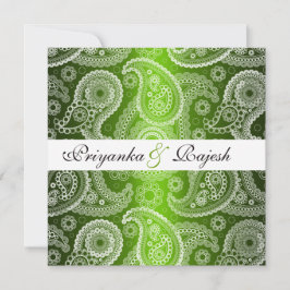 Satin Green White Lace Paisley Wedding Einladung