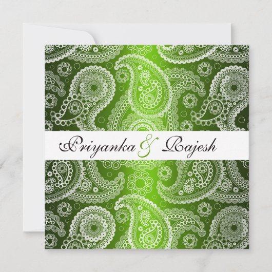 Satin Green White Lace Paisley Wedding Einladung (Vorderseite)