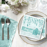 Satin Jewel Sweet Sixteen Teal ID260 Serviette<br><div class="desc">This elegant Sweet Sixteen paper napkin features a giant,  teal faux-glitter '16' and ribbon over a satin effect background adorned with a pattern of hanging jewels. Specify your event details on the back using the custom template. Search ID260 to see other products with this design.</div>
