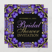 Satin Liebe Gold Lila Brautparty Einladung (Vorne/Hinten)