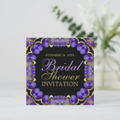 Satin Liebe Gold Lila Brautparty Einladung (Stehend Vorderseite)