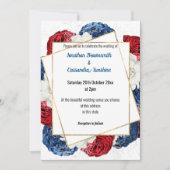 SATIN MODERN RED BLUE GRAY FLORAL WEDITE WHITE EINLADUNG (Vorderseite)