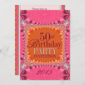 Satin Orange Pink Damask 50. Geburtstag Einladung (Vorne/Hinten)