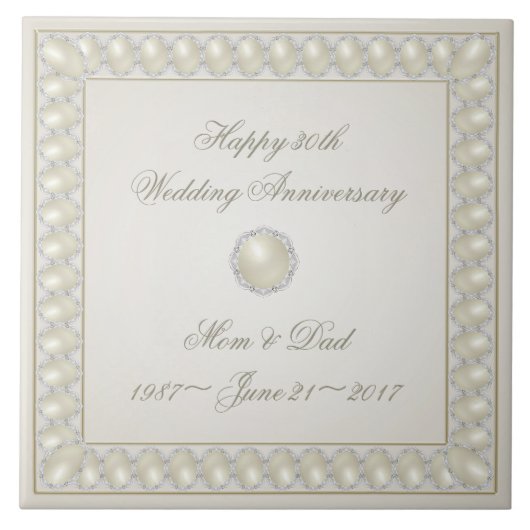 Satin Pearl 30th Wedding Anniversary Tile Fliese (Vorderseite)