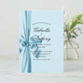 Satin Ribbon Blue Wedding Einladung (Stehend Vorderseite)