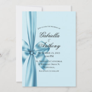 Satin Ribbon Blue Wedding Einladung