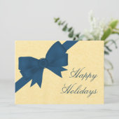 Satin Ribbon & Bow Holiday Party Einladung, Blau Einladung (Stehend Vorderseite)