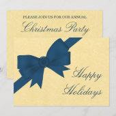 Satin Ribbon & Bow Holiday Party Einladung, Blau Einladung (Vorne/Hinten)