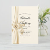 Satin Ribbon Cream Wedding Einladung (Stehend Vorderseite)