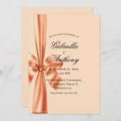 Satin Ribbon Peach Wedding Einladung (Vorne/Hinten)